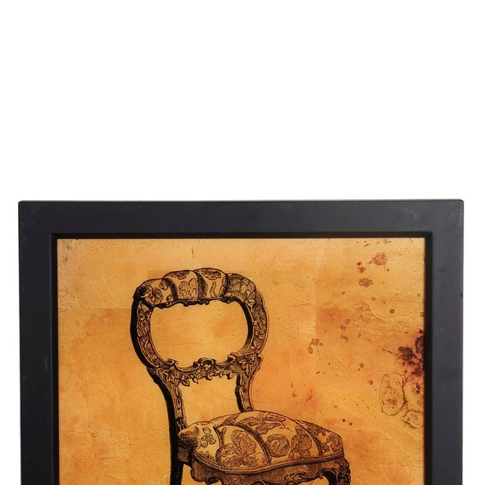 Square Shaped Vintage Chair Wall Art with Wooden Frame,Brown and Black