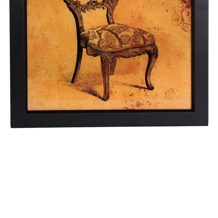 Square Shaped Vintage Chair Wall Art with Wooden Frame,Brown and Black