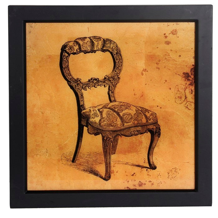Square Shaped Vintage Chair Wall Art with Wooden Frame,Brown and Black