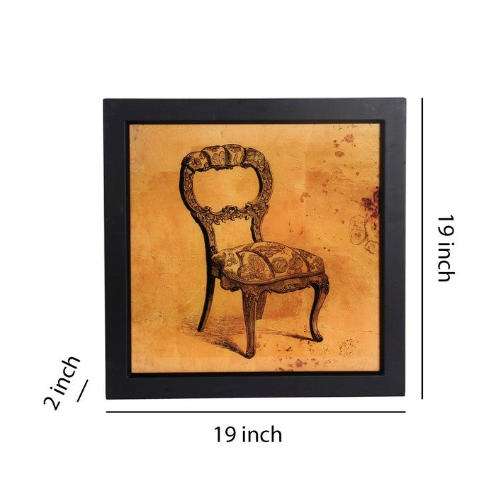 Square Shaped Vintage Chair Wall Art with Wooden Frame,Brown and Black