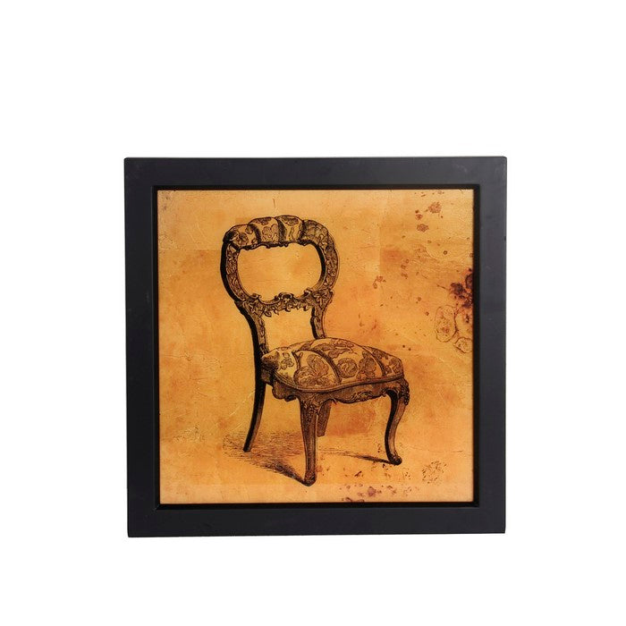 Square Shaped Vintage Chair Wall Art with Wooden Frame,Brown and Black
