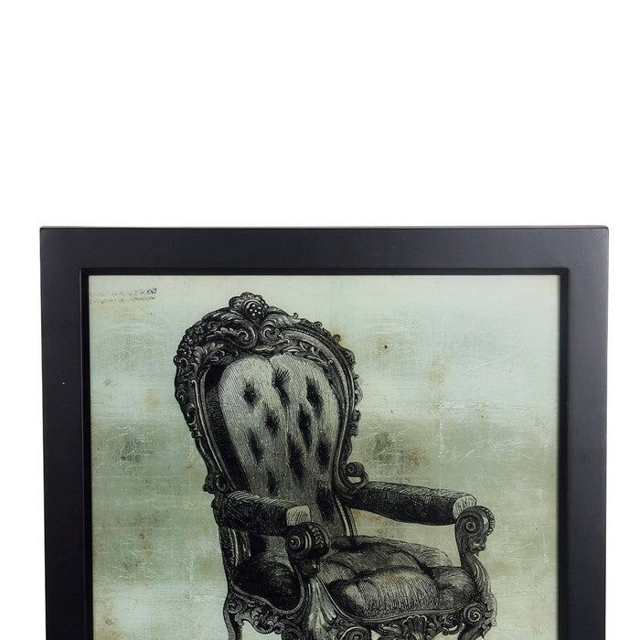 Square Shaped Vintage Chair Wall Art with Wooden Frame, Gray and Black