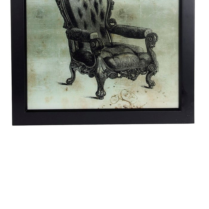 Square Shaped Vintage Chair Wall Art with Wooden Frame, Gray and Black