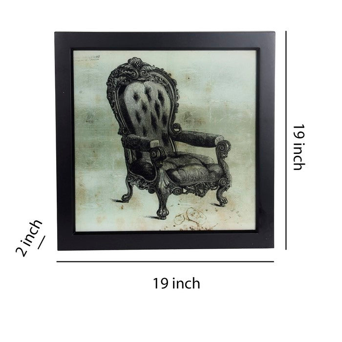 Square Shaped Vintage Chair Wall Art with Wooden Frame, Gray and Black