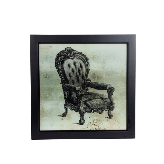 Square Shaped Vintage Chair Wall Art with Wooden Frame, Gray and Black