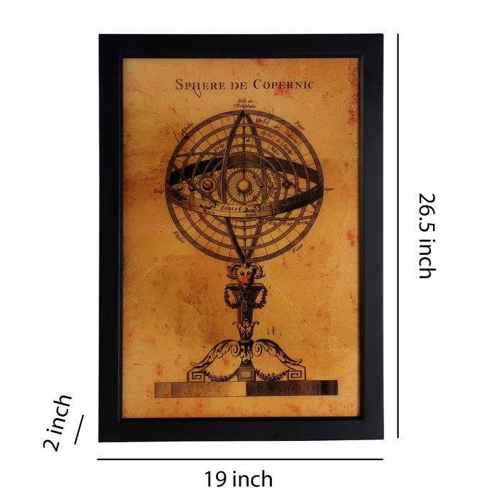 Rectangular Shaped Copernicus Model Wall Art, Brown and Black