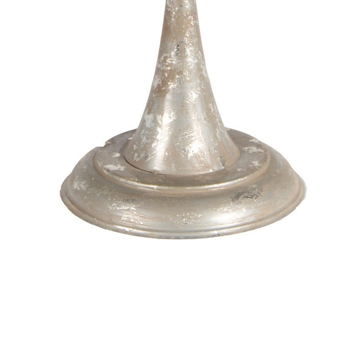 Glass Inserted Iron Tray with Cutout Design and Pedestal Base, Silver