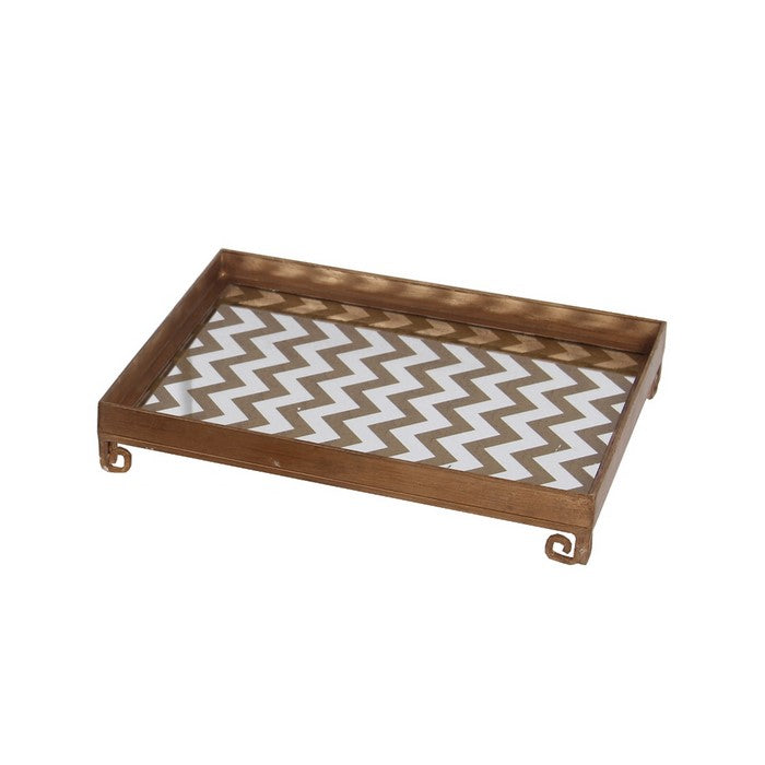 Decorative Iron Tray with Chevron Pattern, Set of 3, Gold