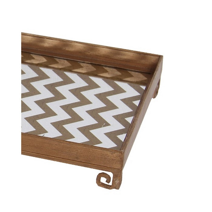 Decorative Iron Tray with Chevron Pattern, Set of 3, Gold