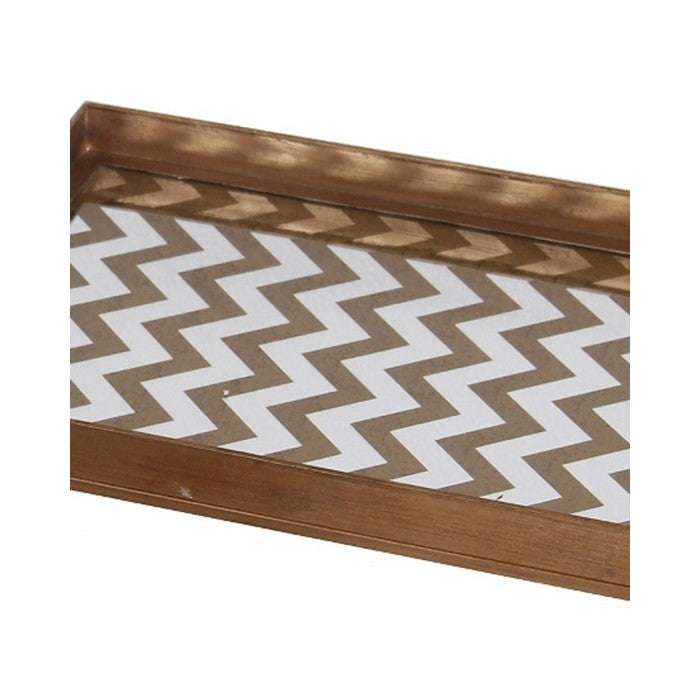 Decorative Iron Tray with Chevron Pattern, Set of 3, Gold