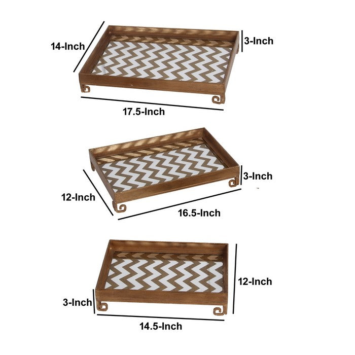 Decorative Iron Tray with Chevron Pattern, Set of 3, Gold