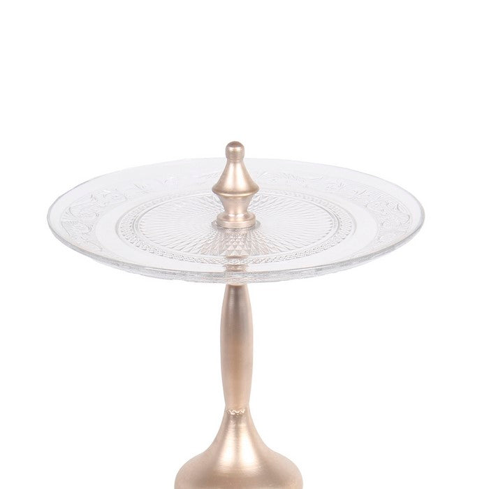 Glass Tray with Turned Metal Pedestal Base, Medium, Bronze and Silver