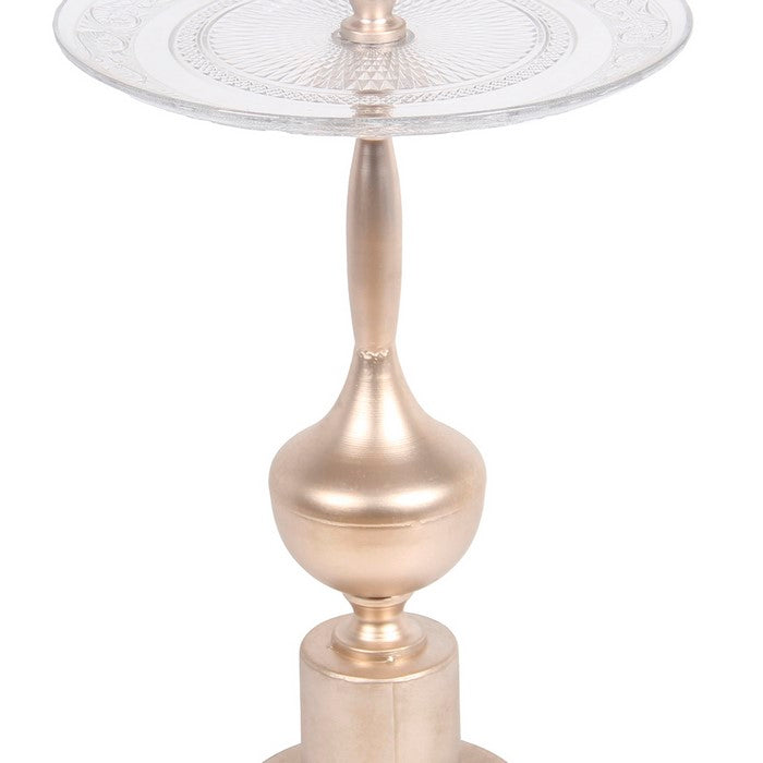 Glass Tray with Turned Metal Pedestal Base, Medium, Bronze and Silver