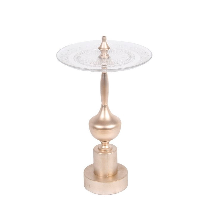 Glass Tray with Turned Metal Pedestal Base, Medium, Bronze and Silver