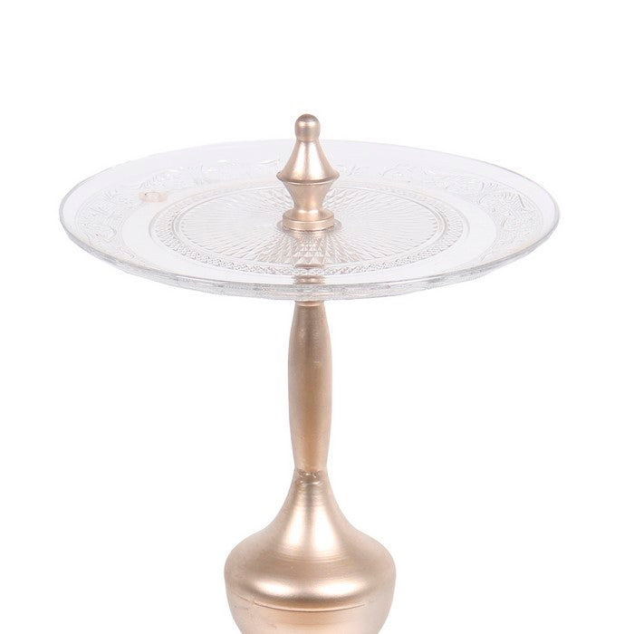 Glass Tray with Turned Metal Pedestal Base, Large, Bronze and Silver