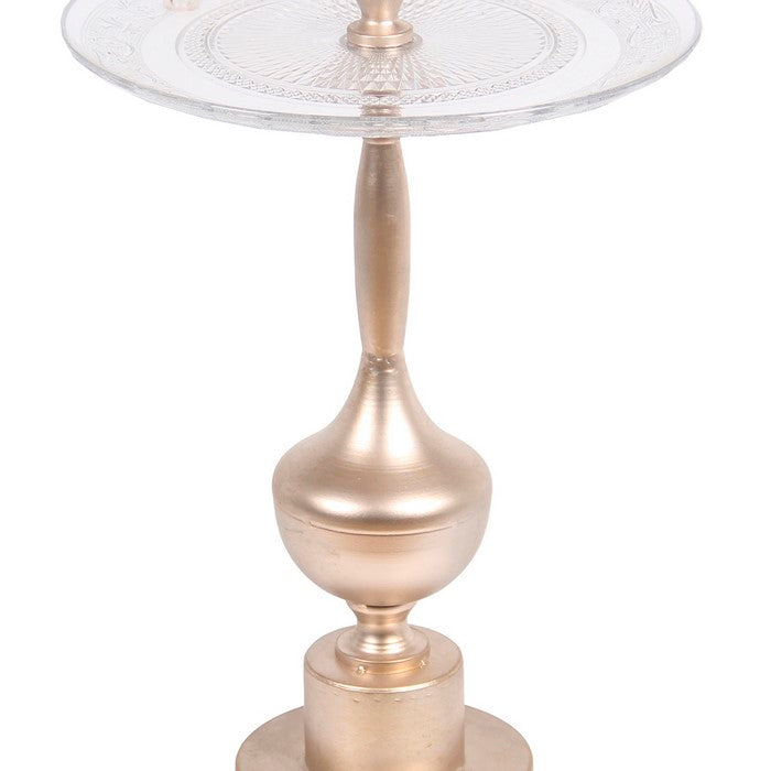 Glass Tray with Turned Metal Pedestal Base, Large, Bronze and Silver