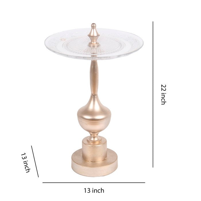 Glass Tray with Turned Metal Pedestal Base, Large, Bronze and Silver