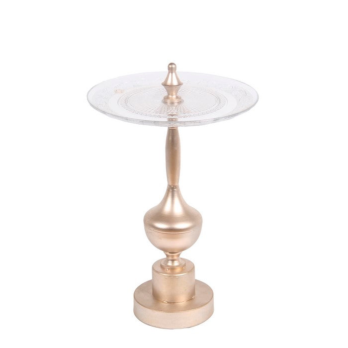 Glass Tray with Turned Metal Pedestal Base, Large, Bronze and Silver
