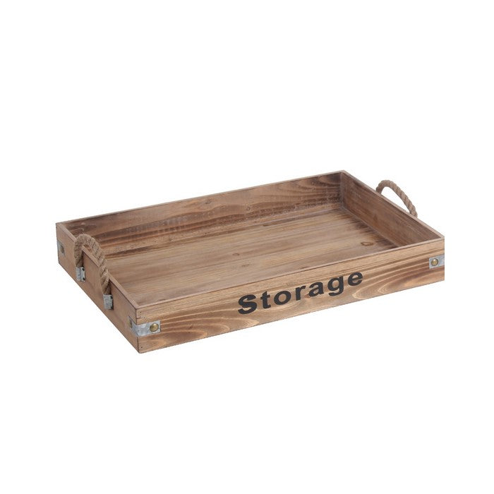 Farmhouse Style Wooden Trays with Rope Handles, Set of 3, Brown