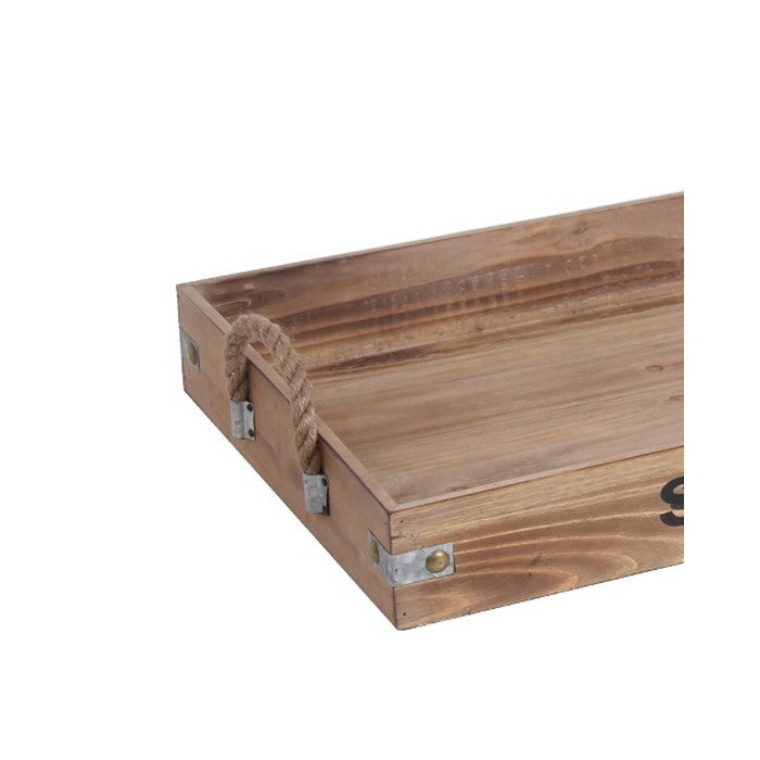 Farmhouse Style Wooden Trays with Rope Handles, Set of 3, Brown