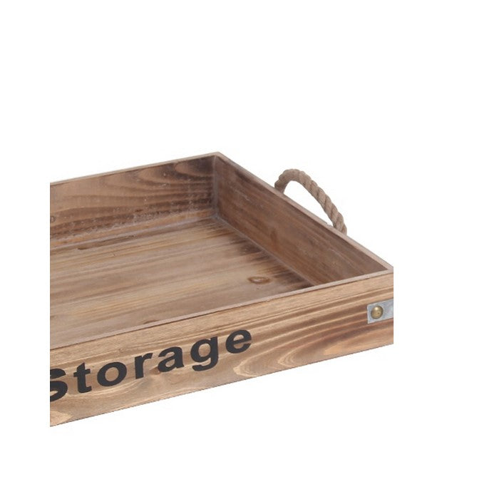 Farmhouse Style Wooden Trays with Rope Handles, Set of 3, Brown