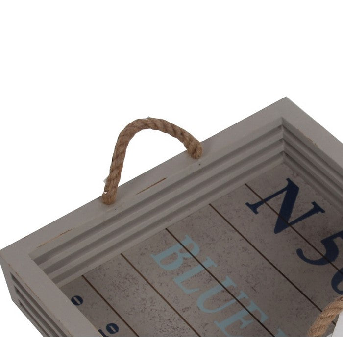 3 Piece Coastal Wooden Tray Set with Nautical Imprint, White and Gray
