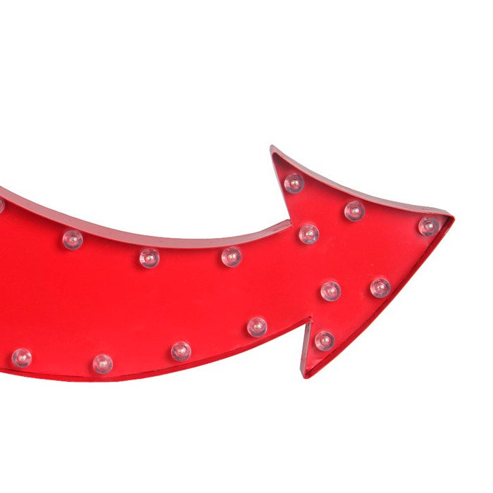 Contemporary Style Curved Arrow Metal Sign Board with LED Bulbs, Red