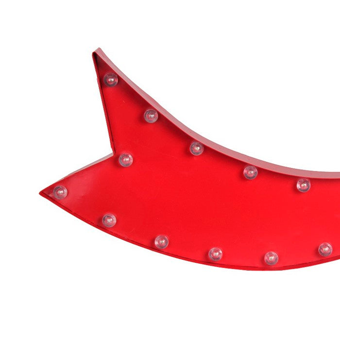 Contemporary Style Curved Arrow Metal Sign Board with LED Bulbs, Red
