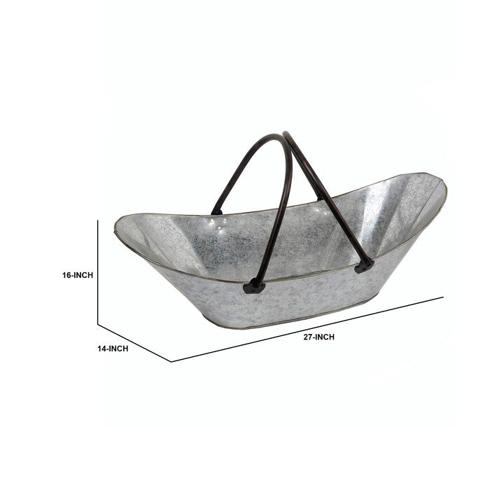 Metal Storage Basket with Two Handles, Large, Gray