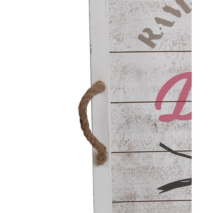 Coastal Wooden Drink Tray with Rope Handles, Medium, White and Brown