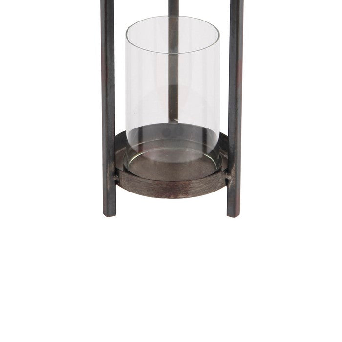 Transitional Style Metal Lantern with Glass Hurricane, Medium, Gray