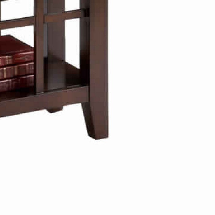 Wooden End Table with Criss Cross Design, Espresso Brown