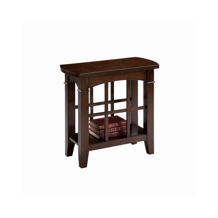 Wooden End Table with Criss Cross Design, Espresso Brown