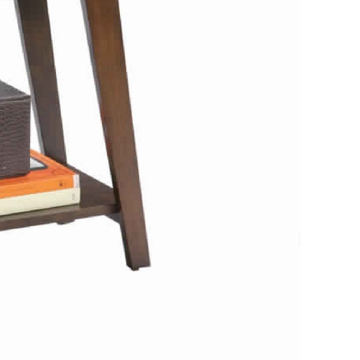 Rectangular Glass Top Wooden End Table with Slanted Legs, Espresso Brown