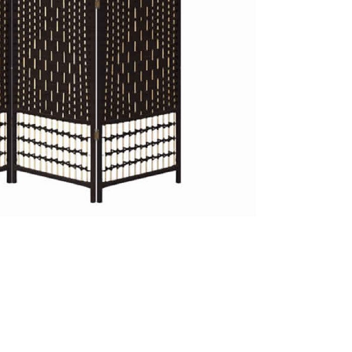 Wood and Paper Straw 4 Panel Screen with Nailhead Trim, Espresso Brown