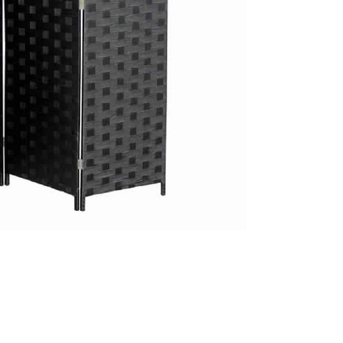 Paper Straw Weave 4 Panel Screen with 2 Inch Wooden Legs, Black