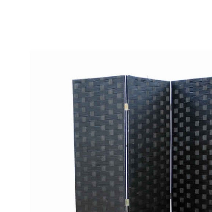 Paper Straw Weave 4 Panel Screen with 2 Inch Wooden Legs, Black