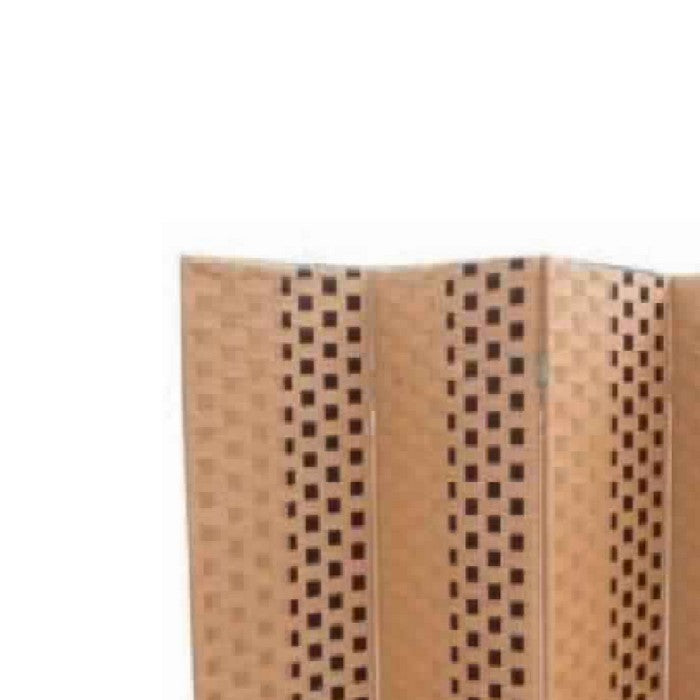 Paper Straw Weave 4 Panel Screen with 2 Inch Wooden Legs, Brown