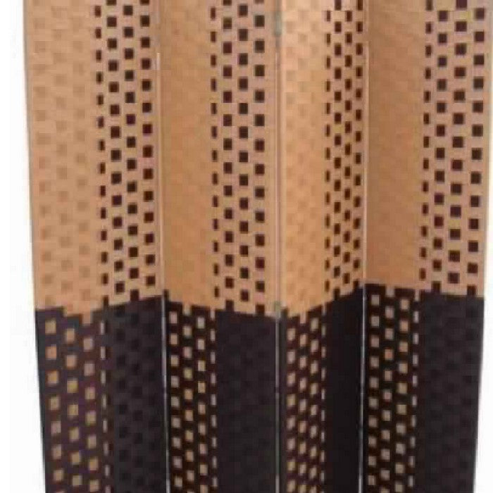 Paper Straw Weave 4 Panel Screen with 2 Inch Wooden Legs, Brown