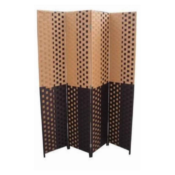 Paper Straw Weave 4 Panel Screen with 2 Inch Wooden Legs, Brown