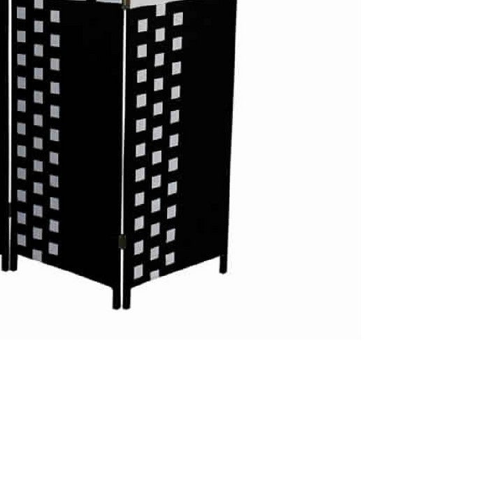 Paper Straw 4 Panel Screen with 2 Inch Wooden Legs, White and Black