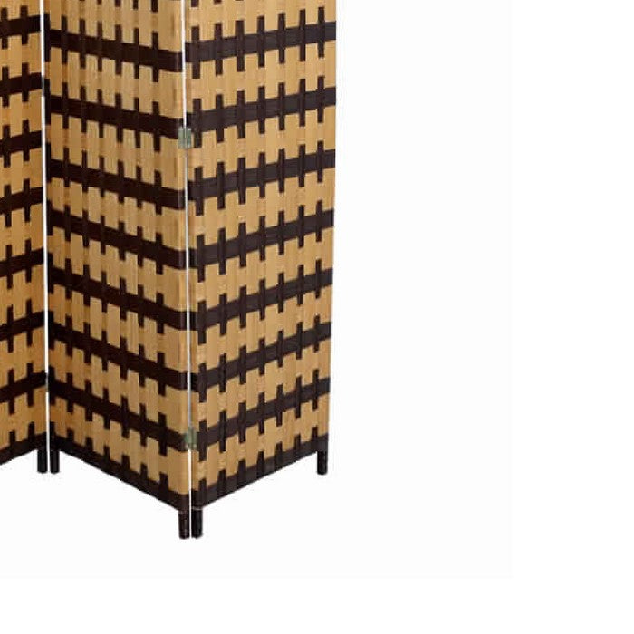 Wood and Paper Straw Weave 4 Panel Screen with 2 Inch Legs, Brown