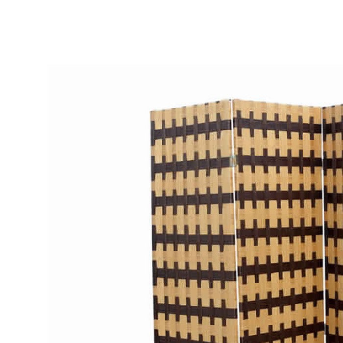 Wood and Paper Straw Weave 4 Panel Screen with 2 Inch Legs, Brown