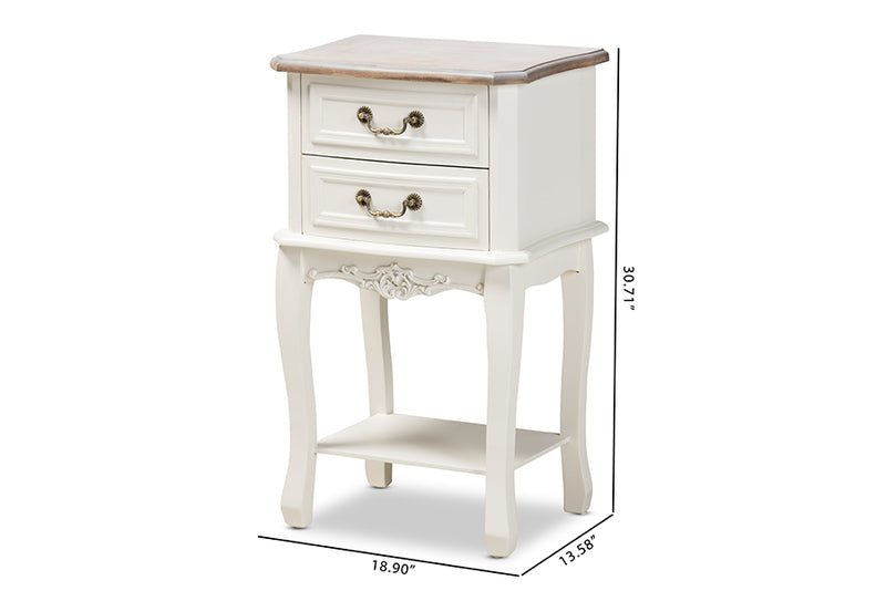 Baxton Studio Amalie Antique French Country Cottage Two-Tone White and Oak Finished 2-Drawer Wood Nightstand
