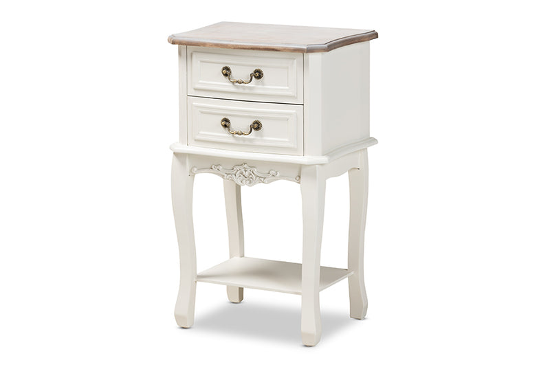 Baxton Studio Amalie Antique French Country Cottage Two-Tone White and Oak Finished 2-Drawer Wood Nightstand