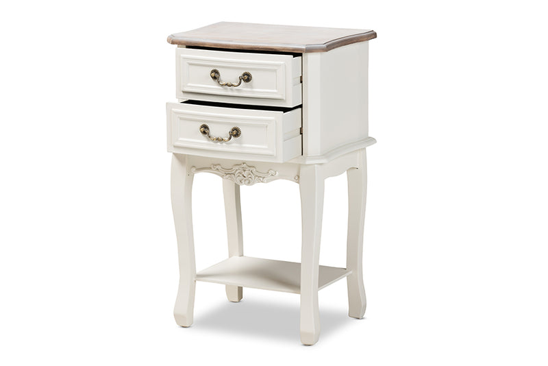 Baxton Studio Amalie Antique French Country Cottage Two-Tone White and Oak Finished 2-Drawer Wood Nightstand