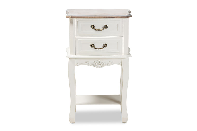 Baxton Studio Amalie Antique French Country Cottage Two-Tone White and Oak Finished 2-Drawer Wood Nightstand