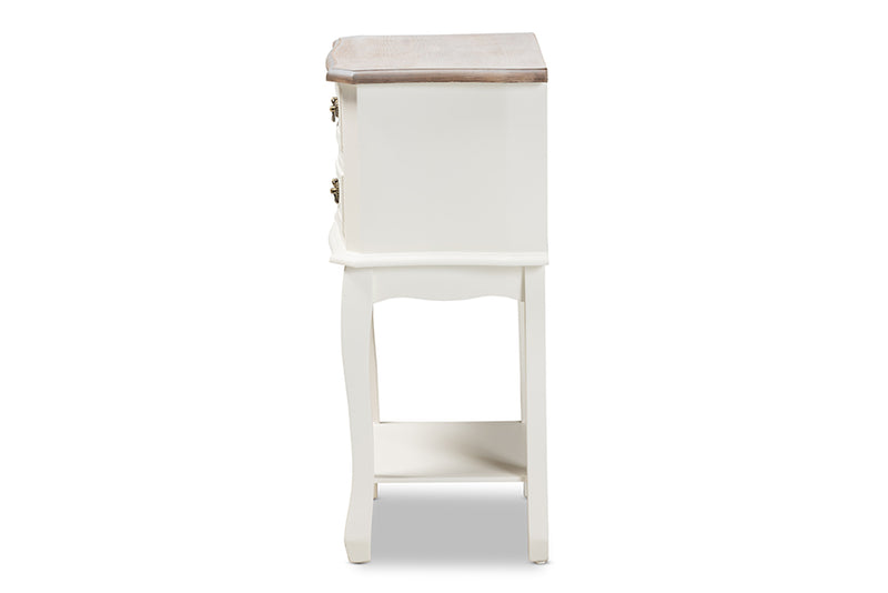 Baxton Studio Amalie Antique French Country Cottage Two-Tone White and Oak Finished 2-Drawer Wood Nightstand