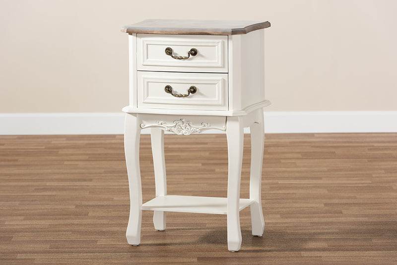 Baxton Studio Amalie Antique French Country Cottage Two-Tone White and Oak Finished 2-Drawer Wood Nightstand