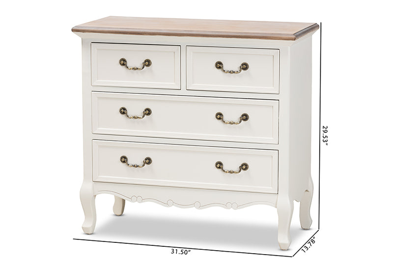 Baxton Studio Amalie Antique French Country Cottage Two-Tone White and Oak Finished 4-Drawer Accent Storage Cabinet